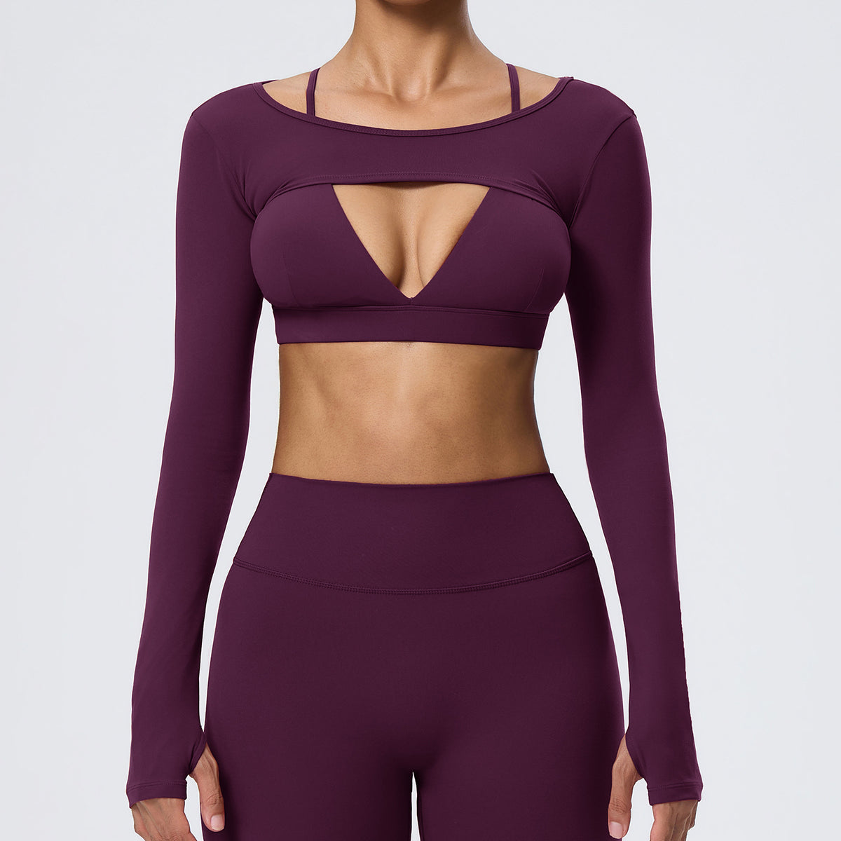 Wholesale Women’s Long-Sleeve Yoga Cover-Up | Bulk Stretch Activewear 62538 | fouregg - Plum Purple