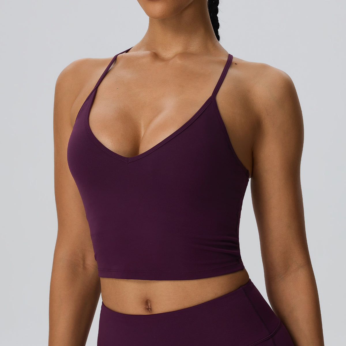 Wholesale Women’s Double-Brushed Sports Bra | Bulk Padded Running & Fitness Tank 62142 | fouregg - Plum Purple