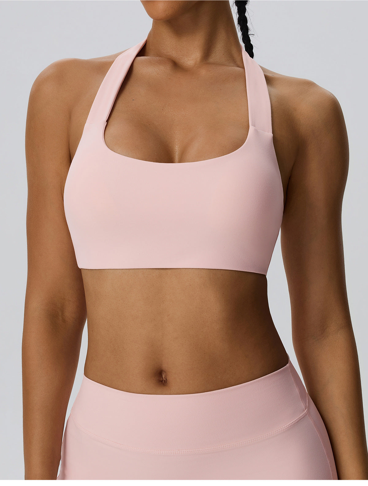Wholesale Women’s Double-Brushed Sports Bra | Bulk Open-Back Halter Fitness Top 62768 | fouregg