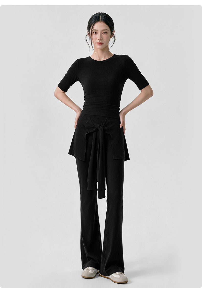 Wholesale Women’s Pilates Flare Leggings | Slimming Draped Wide-Leg Workout Pants | fouregg
