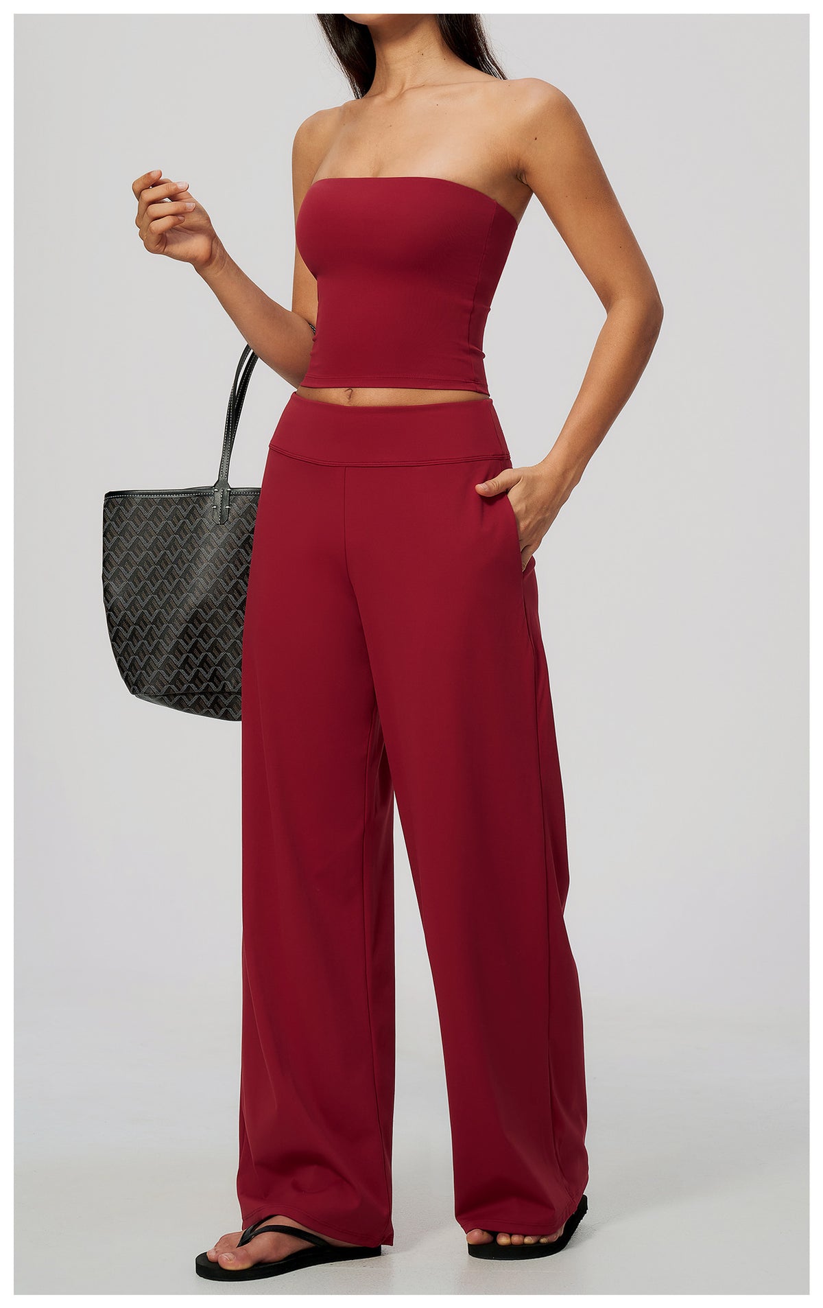 Wholesale Women’s Brushed 2-Piece Set | Strapless Sports Top & Relaxed Wide-Leg Pants 8793 | fouregg