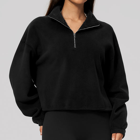 Wholesale Women’s Half-Zip Sports Top | Bulk Relaxed-Fit Color Block Sweatshirt 3619 | fouregg - Advanced Black