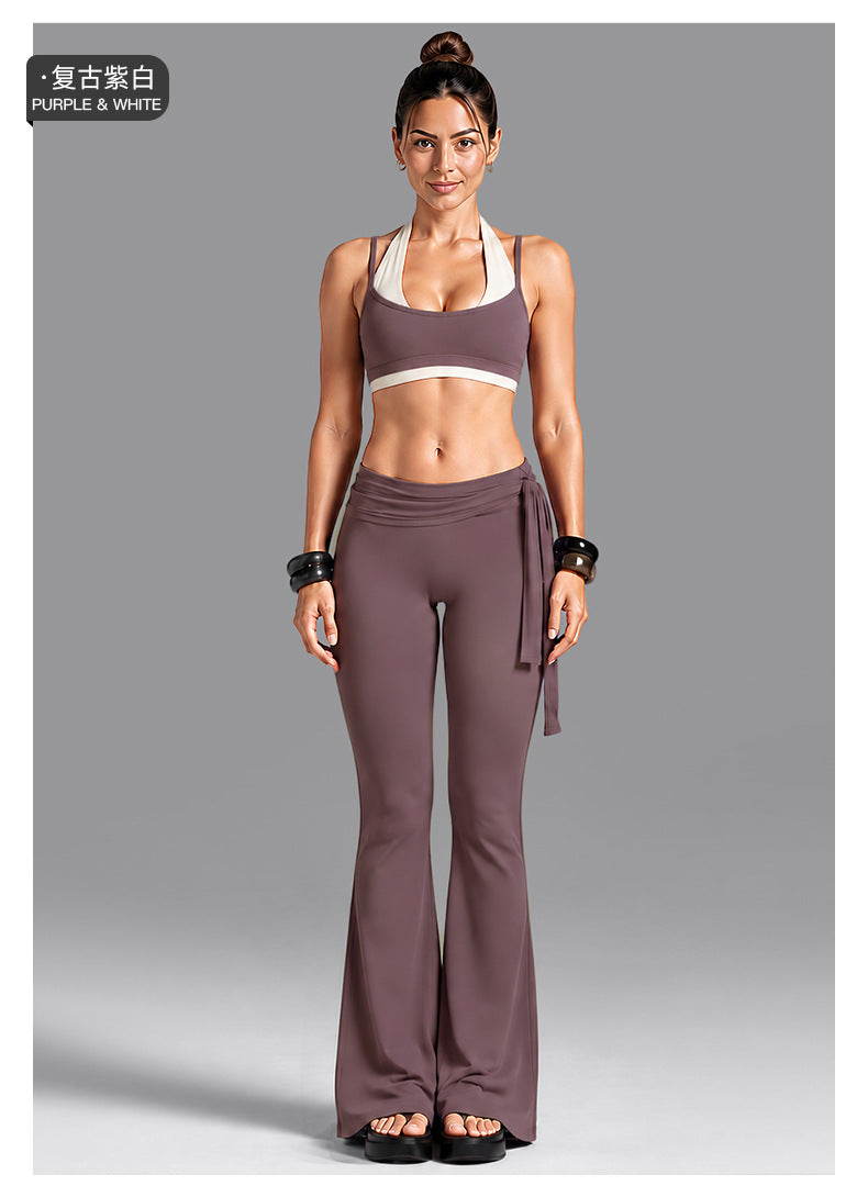 Wholesale Women’s Activewear Set | Dual-Layer Halter Sports Top & Tie-Detail Quick-Dry Workout Pants | fouregg