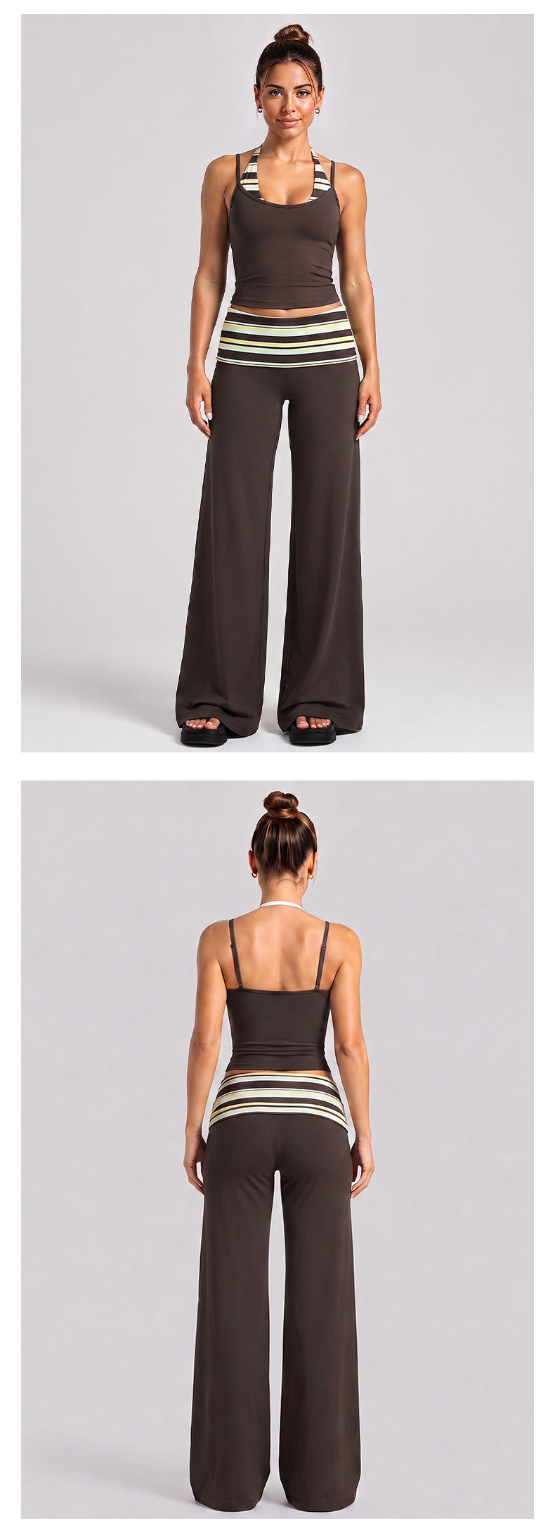 Wholesale Women’s Color-Block Activewear Set | Striped Backless Sports Top & Running Workout Pants | fouregg