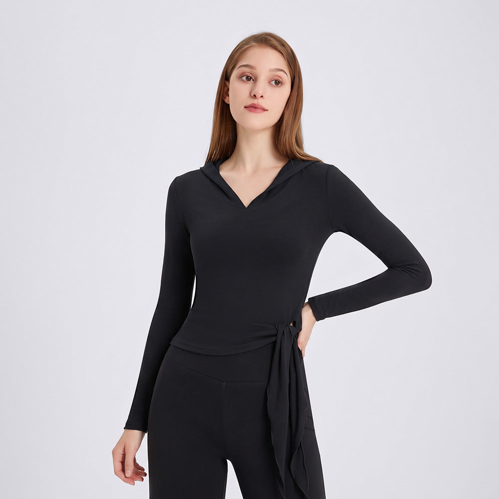 Wholesale Women’s Thermal Workout Hoodie | Thick Fleece-Lined Long-Sleeve Sportswear | fouregg - Black