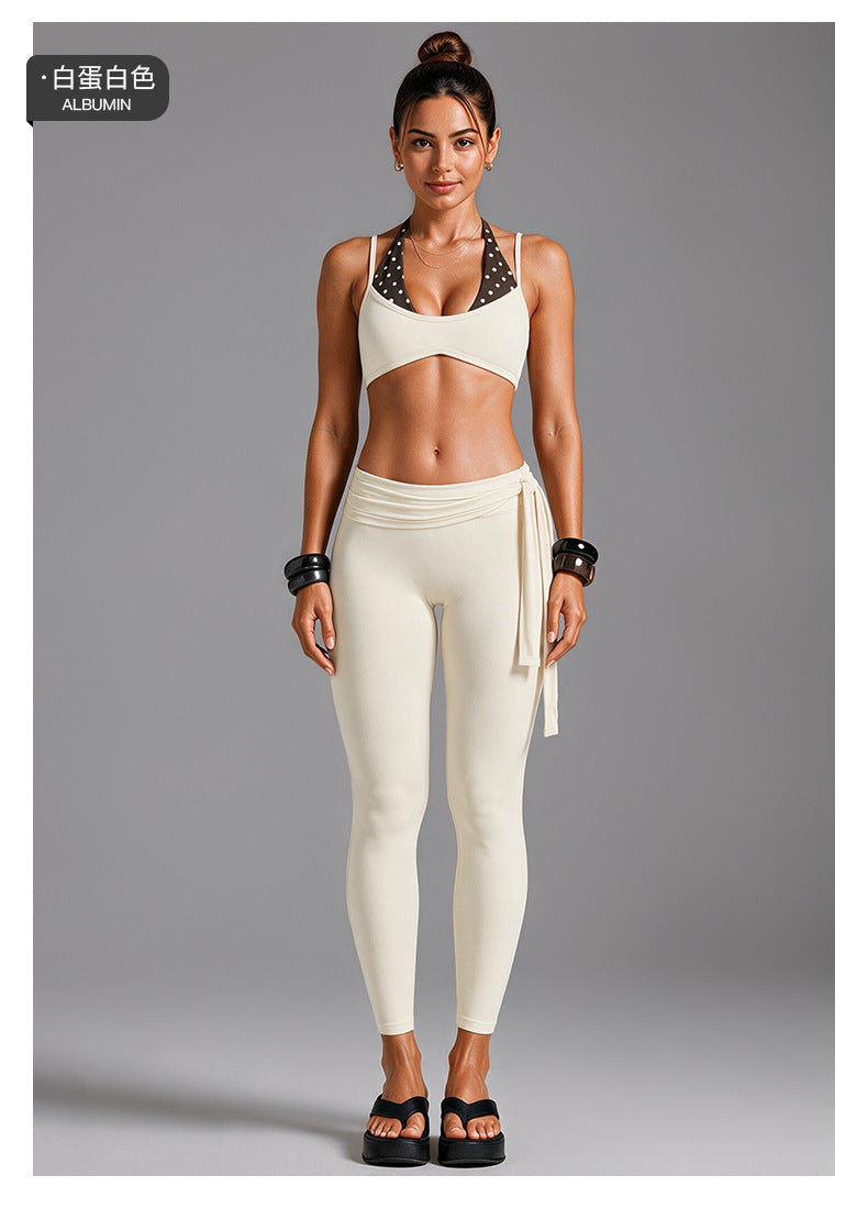 Wholesale Women’s Open-Back Activewear Set | Halter Yoga Bra & Ballet-Style Tie-Waist Pants | fouregg