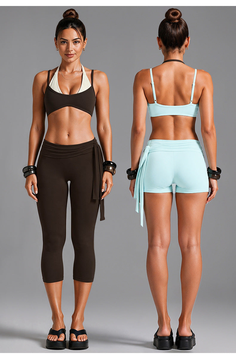 Wholesale Women’s Open-Back Activewear Set | Halter Yoga Bra & Ballet-Style Tie-Waist Pants | fouregg