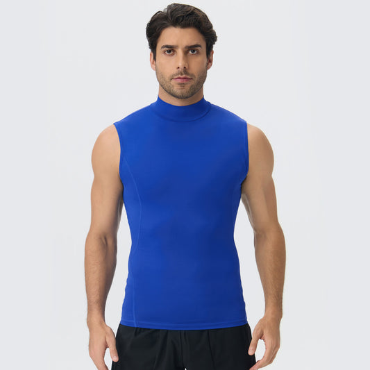 Wholesale Men's Mock-Neck Sleeveless Compression Workout Tank Top | Bulk Running Vest 61105 | fouregg