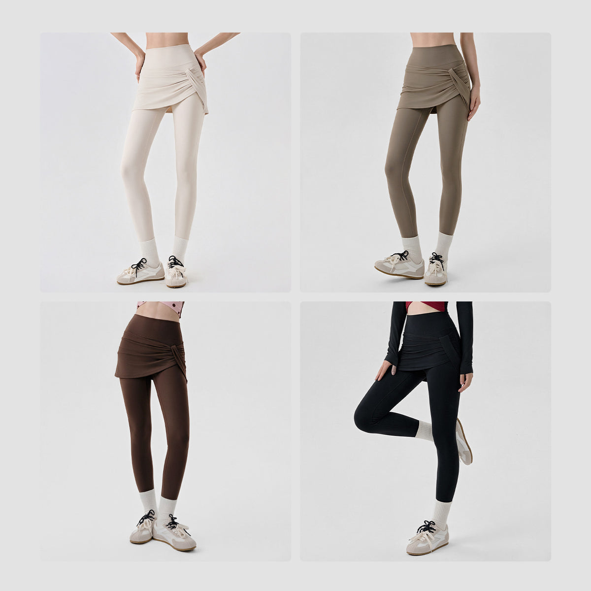 Wholesale Women’s 2-in-1 Yoga Pants | Bulk Butt-Lifting Leggings with Hip-Covering Overlay | fouregg