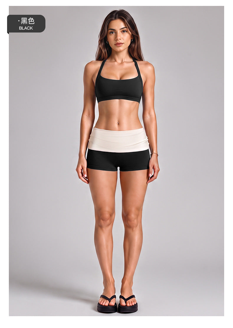 Wholesale Women’s Activewear Set | Workout Bra & Loose-Fit Color-Block Yoga Trousers | fouregg