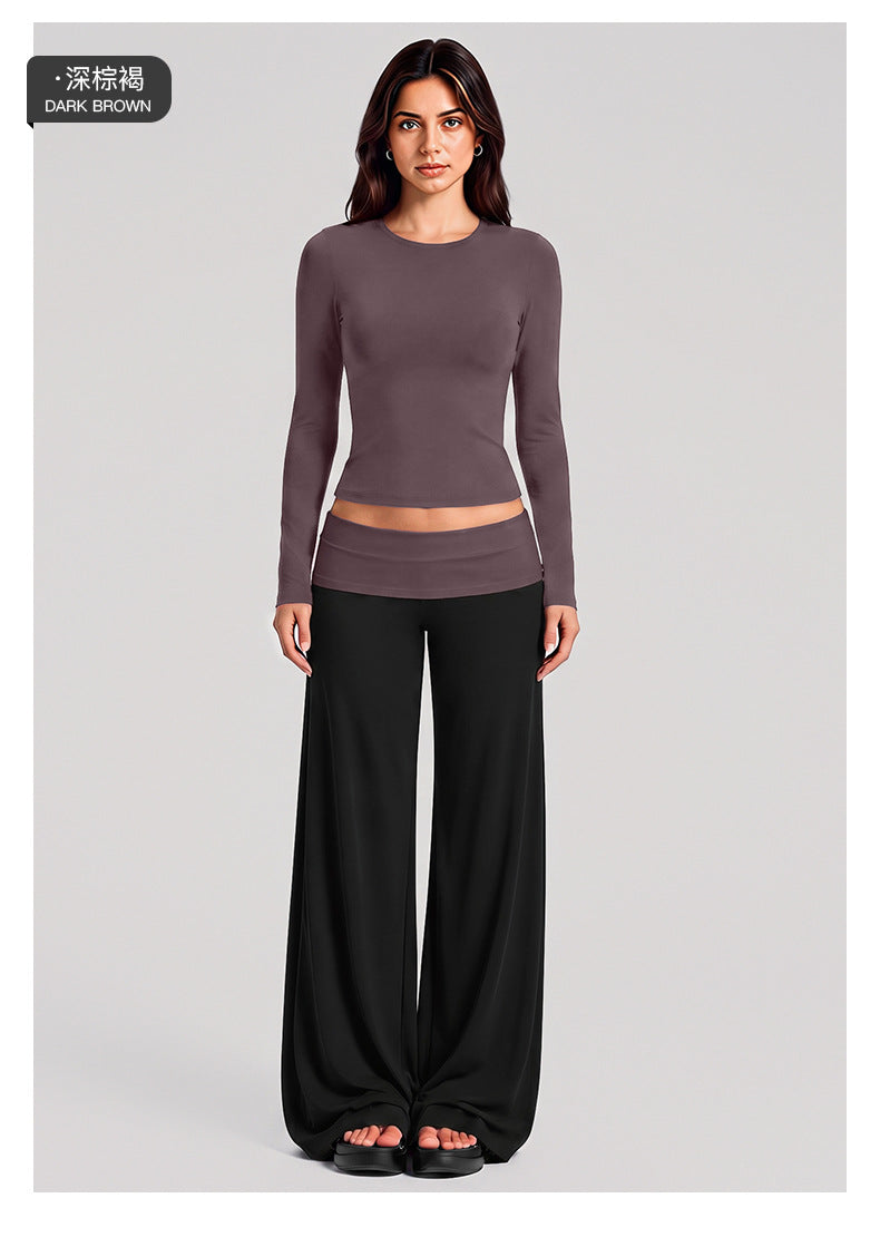 Wholesale Women’s Activewear Set | Fitted Long Sleeve Workout Tee & Casual Fitness Pants | fouregg