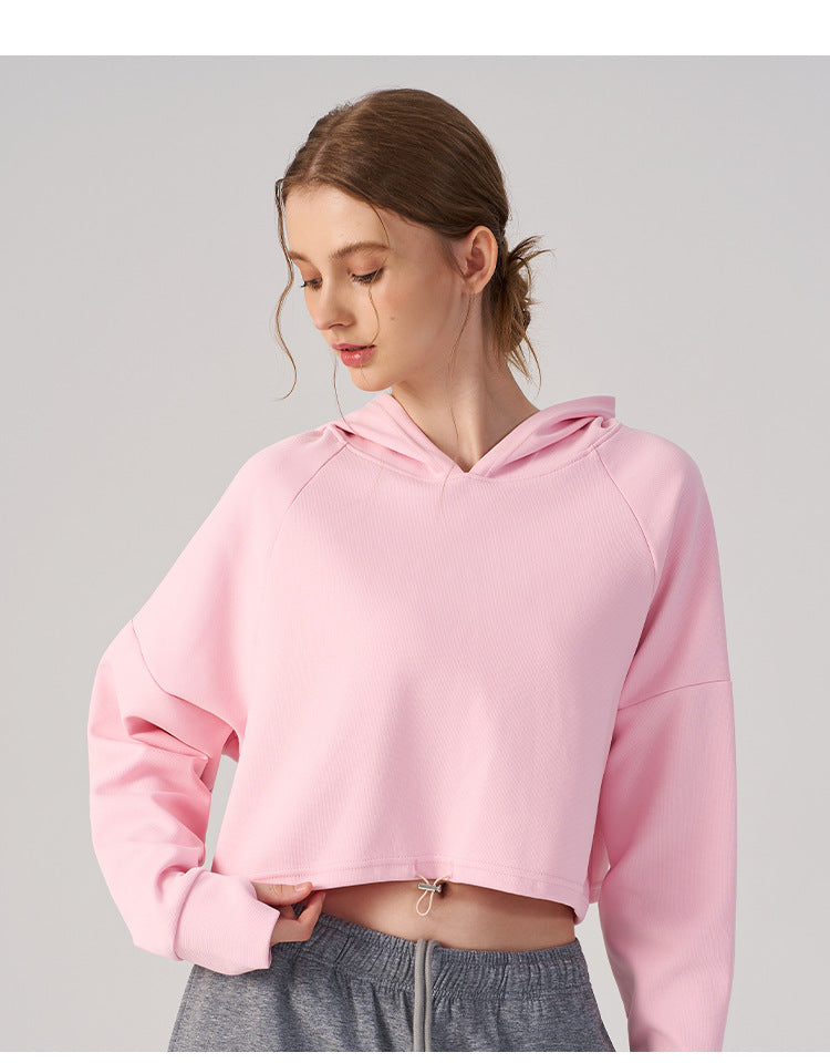 Wholesale Women’s Cropped Sweatshirt | Bulk Relaxed-Fit Hooded Workout Top | fouregg