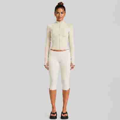 Wholesale Women’s Casual Tracksuit | Fitted Zip-Up Jacket & Versatile Outdoor Running Outfit | fouregg - Egg White