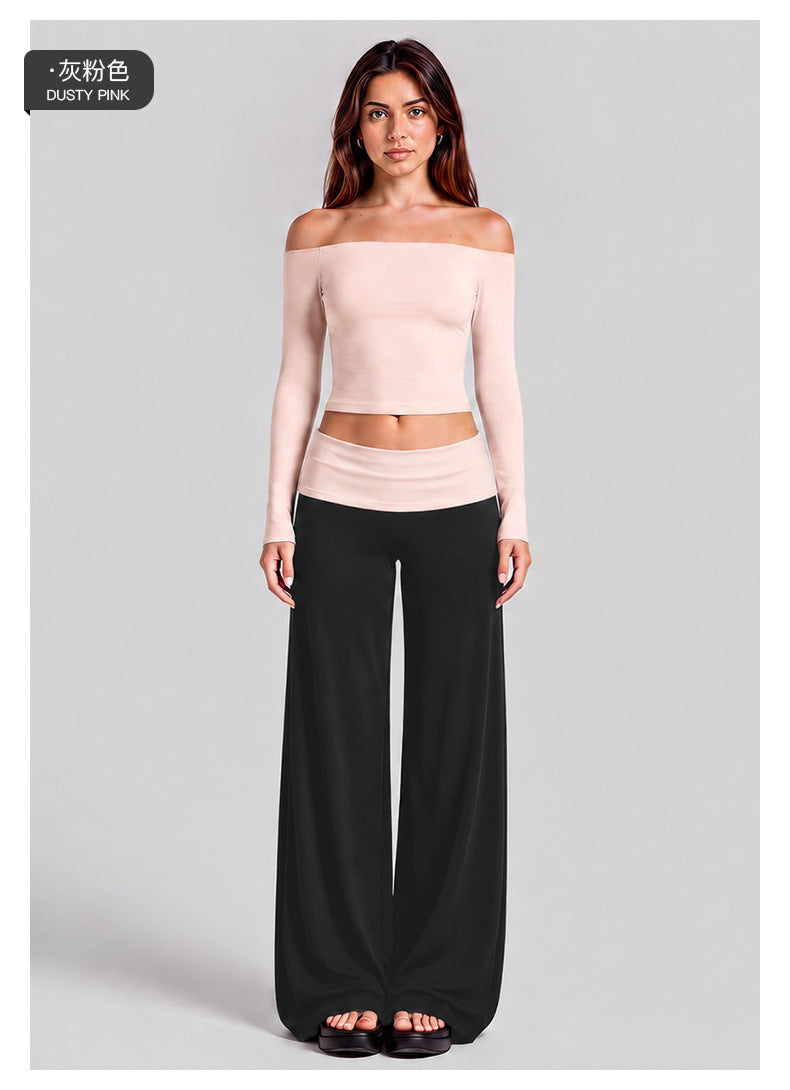 Wholesale Women’s Activewear Set | One-Shoulder Long Sleeve Top & High-Waisted Casual Yoga Pants | fouregg