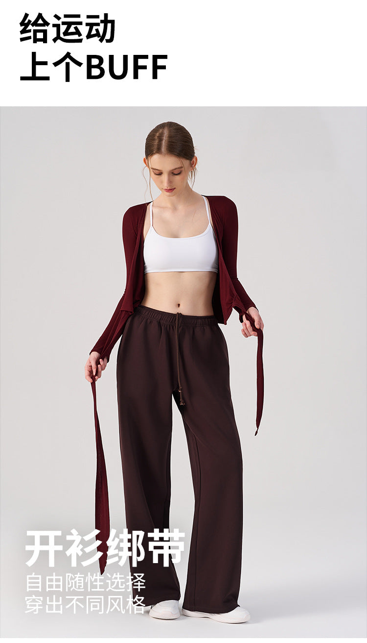 Wholesale Women’s Wrap Yoga Top | Thin Long-Sleeve Crossover Cardigan for Pilates & Activewear | fouregg