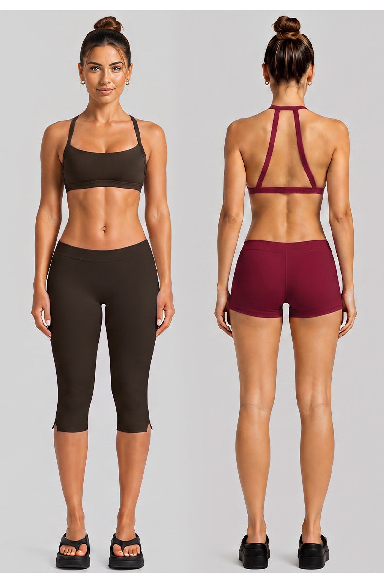 Wholesale Women’s Activewear Set | Quick-Dry Halter Bra & Low-Waist Cycling Shorts | fouregg
