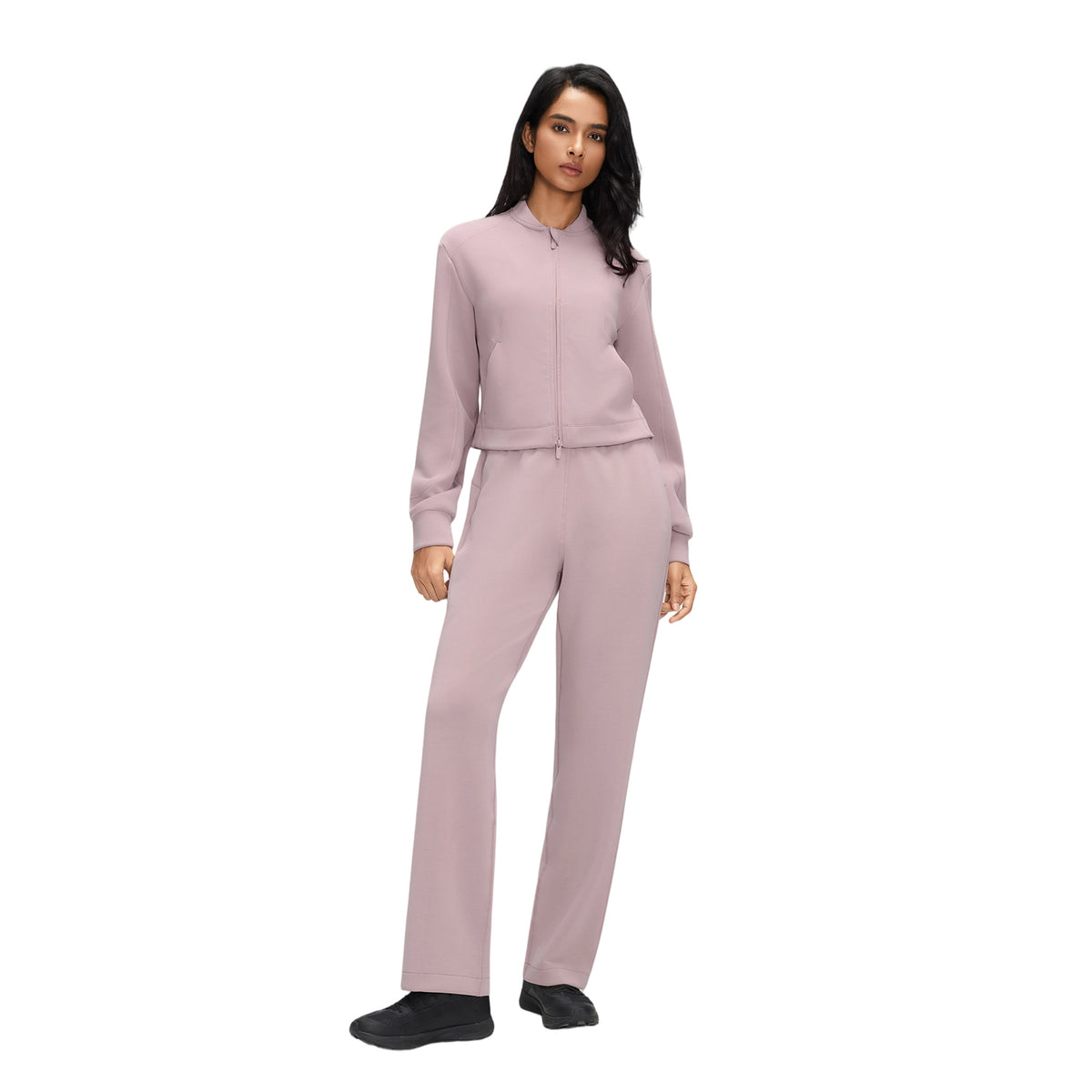 Wholesale Women’s Casual Activewear Set | Relaxed Cropped Sports Jacket & Straight-Leg Trousers | fouregg