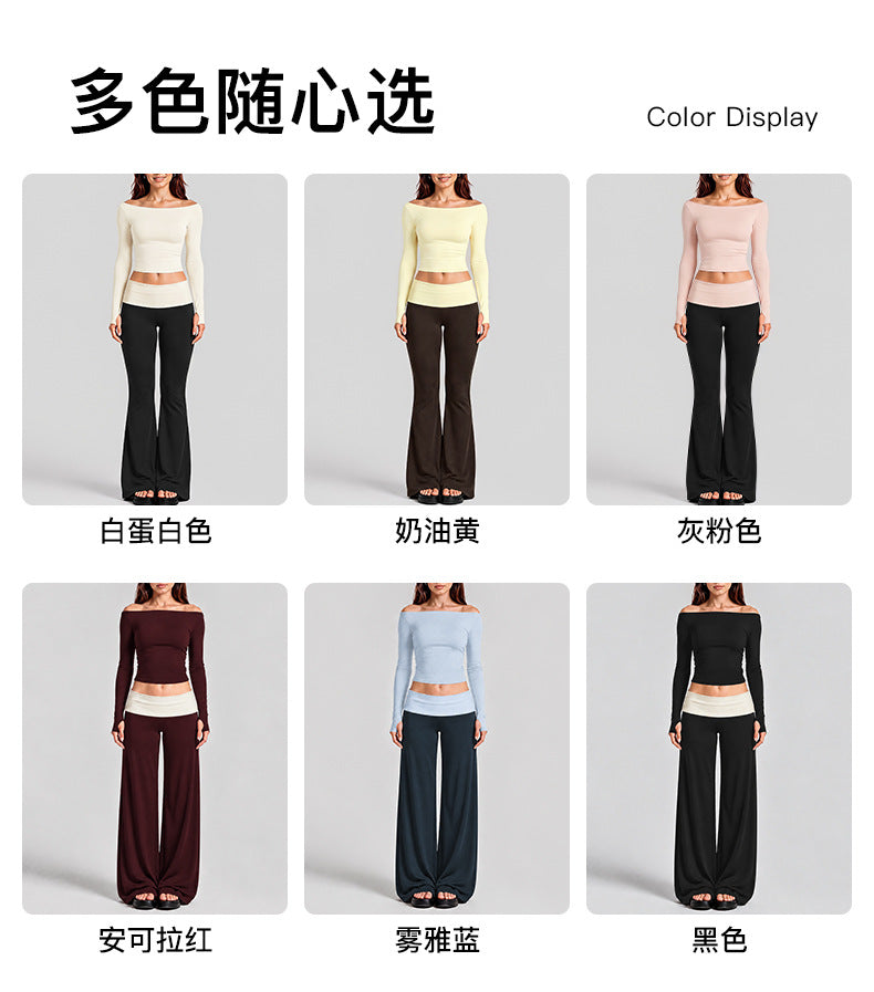 Wholesale Women’s Activewear Set | Quick-Dry Long Sleeve Off-Shoulder Top & High-Waisted Workout Pants | fouregg