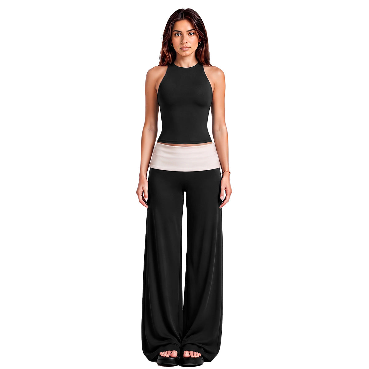 Wholesale Women’s Activewear Set | Color-Block Halter Sports Top & High-Waisted Workout Pants | fouregg