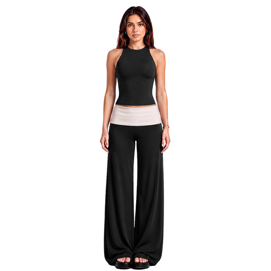 Wholesale Women’s Activewear Set | Color-Block Halter Sports Top & High-Waisted Workout Pants | fouregg