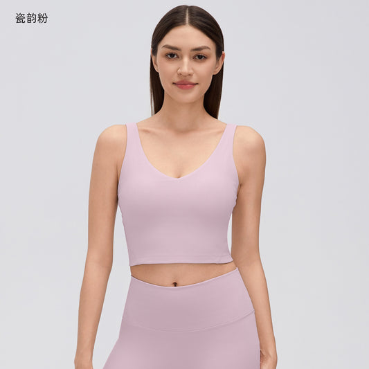 Wholesale Women’s Thermal Yoga Tank D26153 | Brushed V-Neck Sports Bra with Built-In Support | fouregg - Porcelain Pink