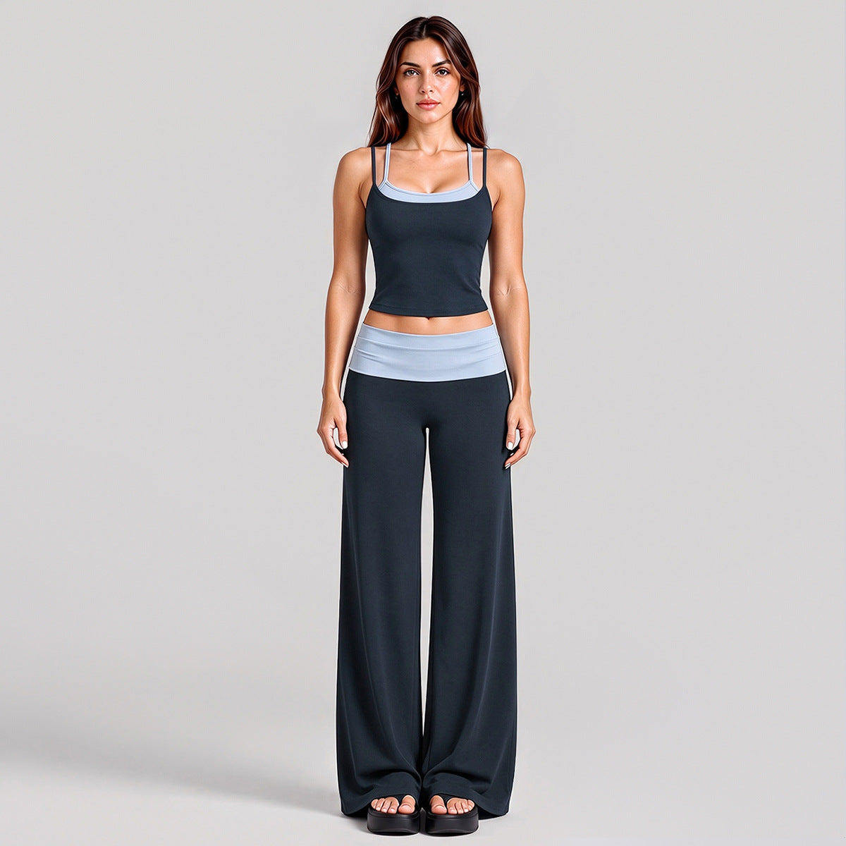 Wholesale Women’s Activewear Set | Layered Sports Tank & High-Waisted Workout Pants | fouregg