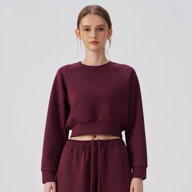 Wholesale Women’s Cropped Sweatshirt | Bulk Pilates & Outdoor Activewear | fouregg - Burgundy Red