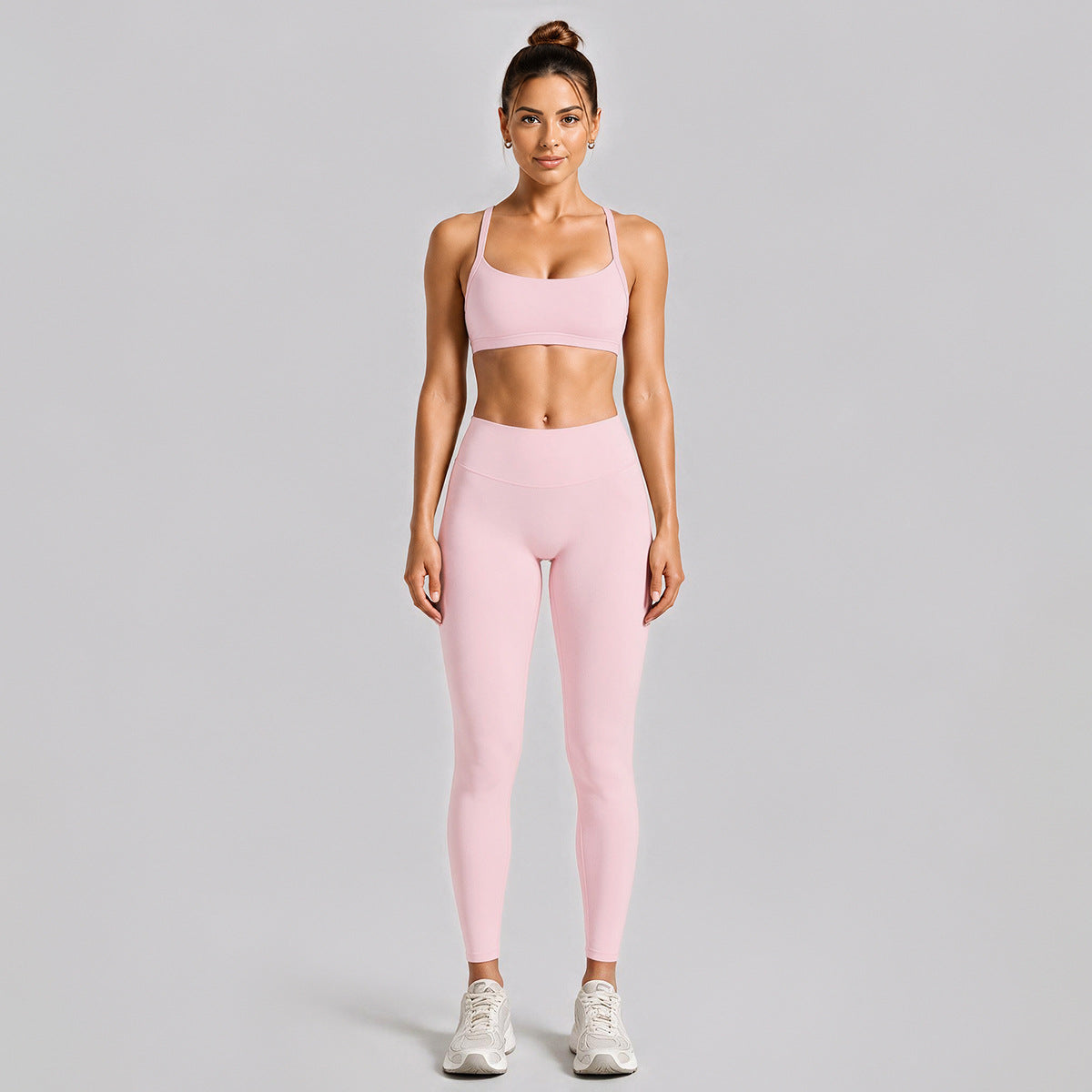 Wholesale Women’s Activewear Set | Halter Neck Sports Bra for Running, Cycling & Pilates | fouregg - Slim-Fit Long Set, Pink