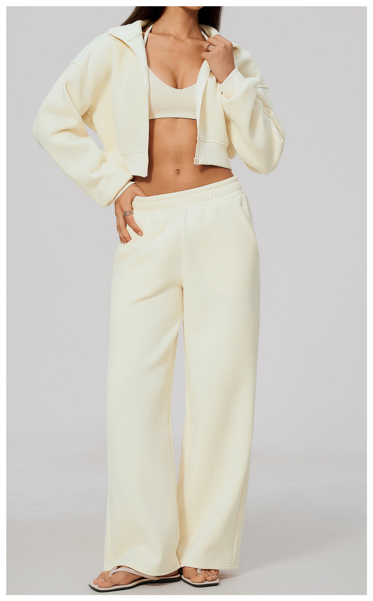 Wholesale Women’s Fleece Tracksuit | Bulk Cropped Jacket & Wide-Leg Pants 3615 | fouregg