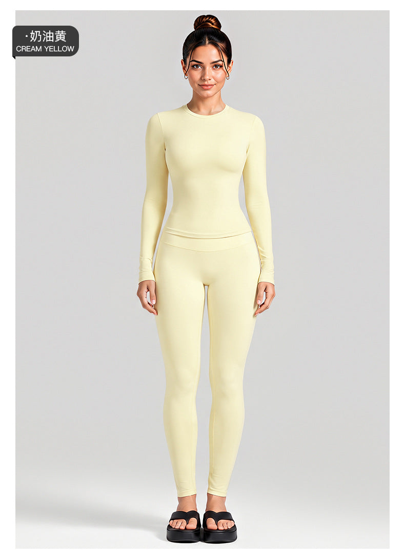 Wholesale Women’s Activewear Set | Fitted Long Sleeve Tee & Loose Straight-Leg Workout Trousers | fouregg