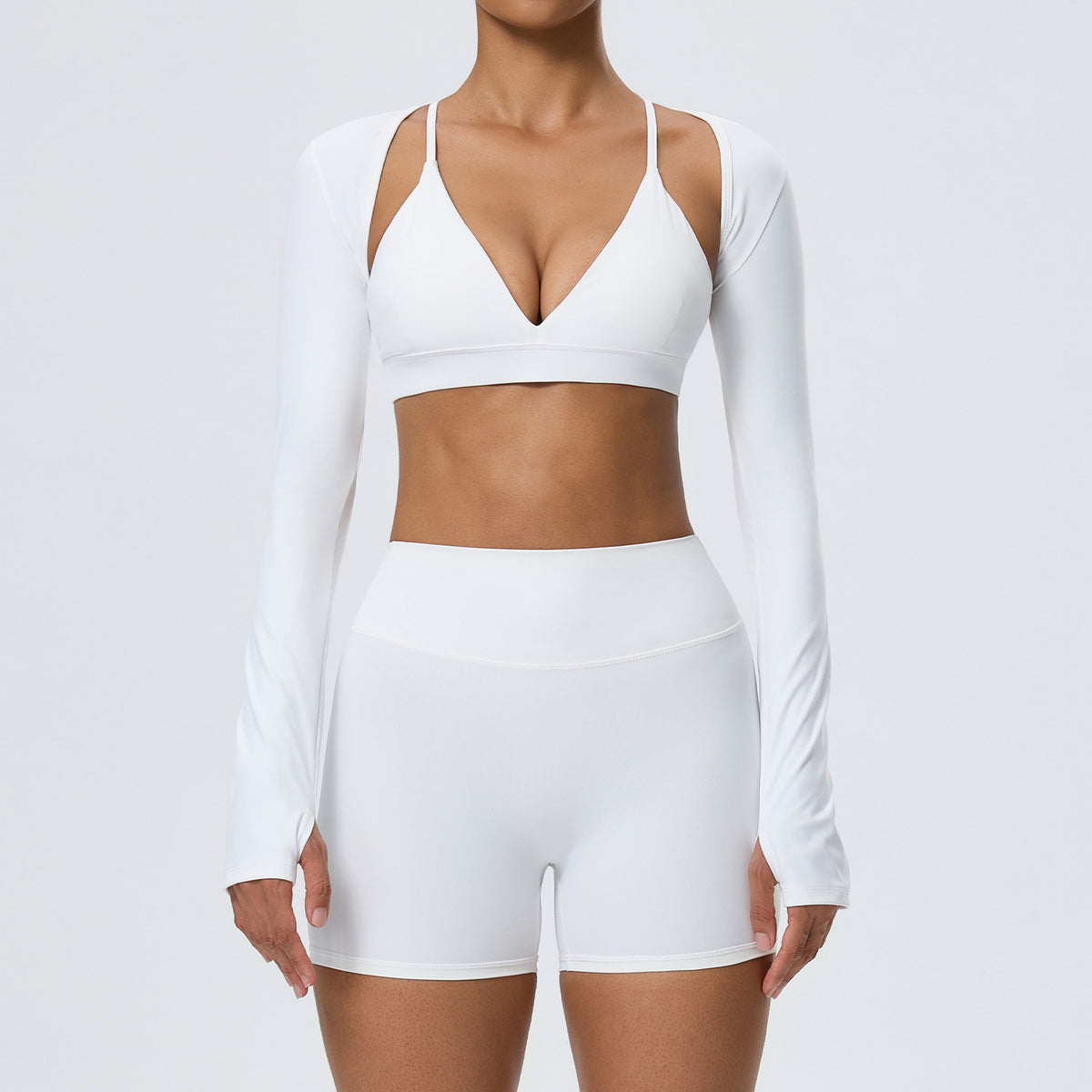Wholesale Women’s Double-Brushed Activewear Set | Bulk 3-Piece Yoga & Running Outfit | fouregg - White