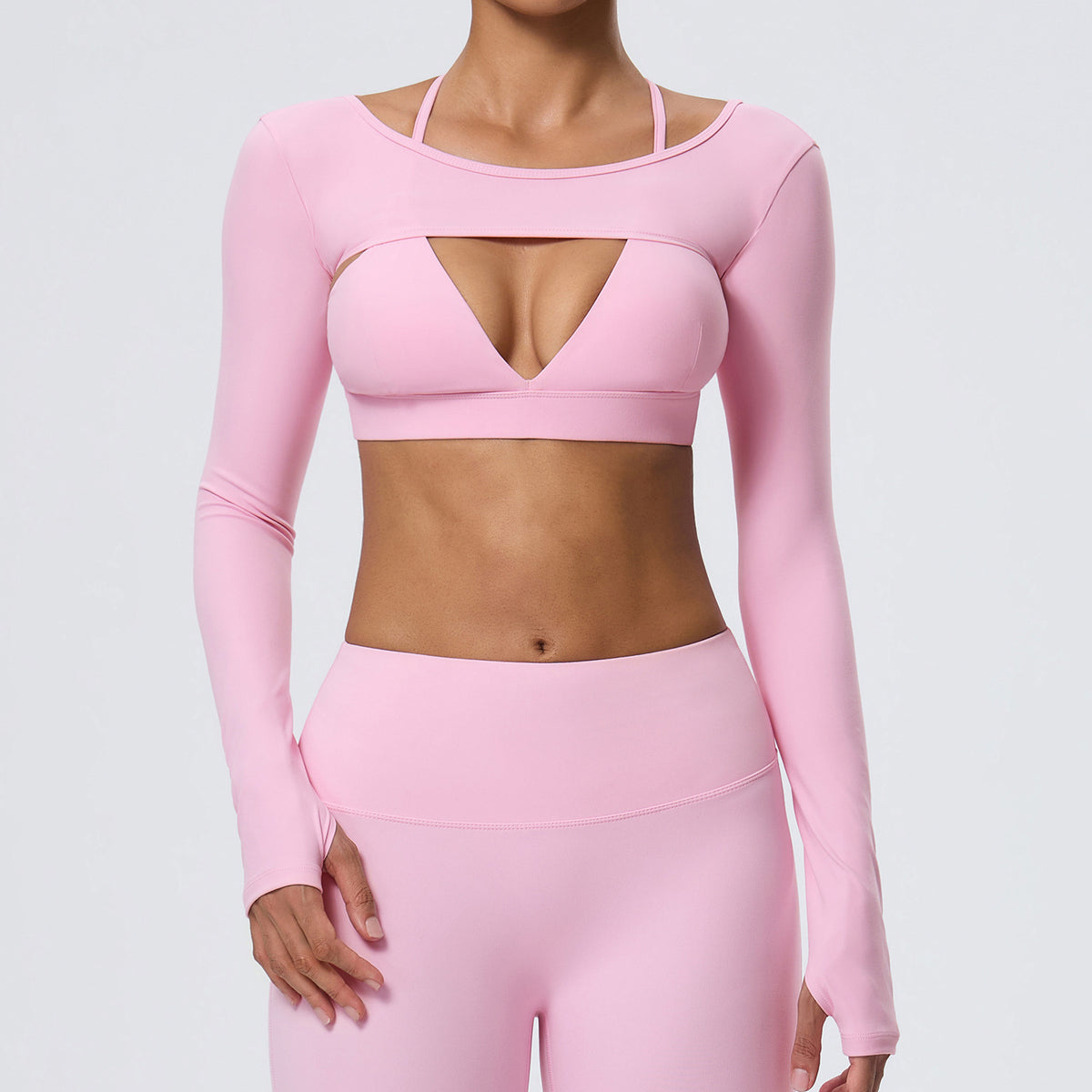 Wholesale Women’s Double-Brushed Activewear Set | Bulk 2-Piece Yoga & Fitness Wear | fouregg - Apricot Pink