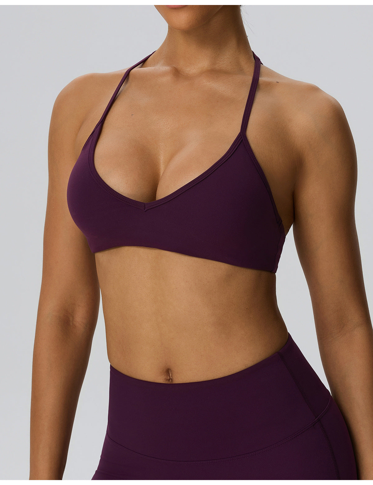 Wholesale Women’s Double-Brushed Sports Bra | Bulk V-Neck Halter Fitness & Yoga Wear 62767 | fouregg