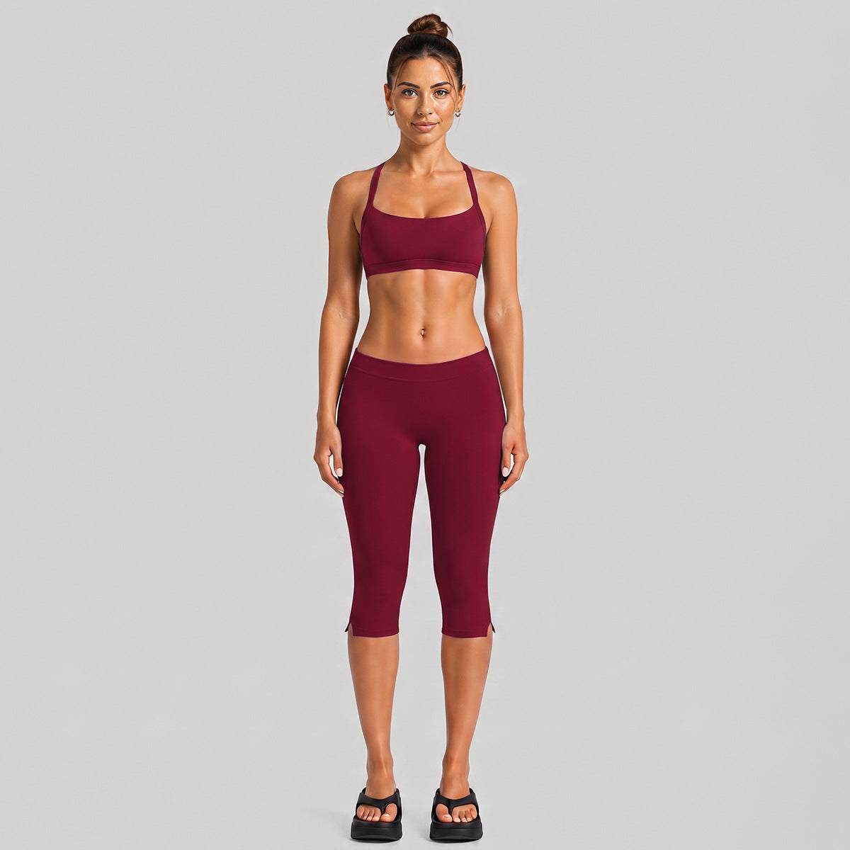 Wholesale Women’s Activewear Set | Quick-Dry Halter Bra & Low-Waist Cycling Shorts | fouregg - Mid-Length Shorts Set, Rumba Red