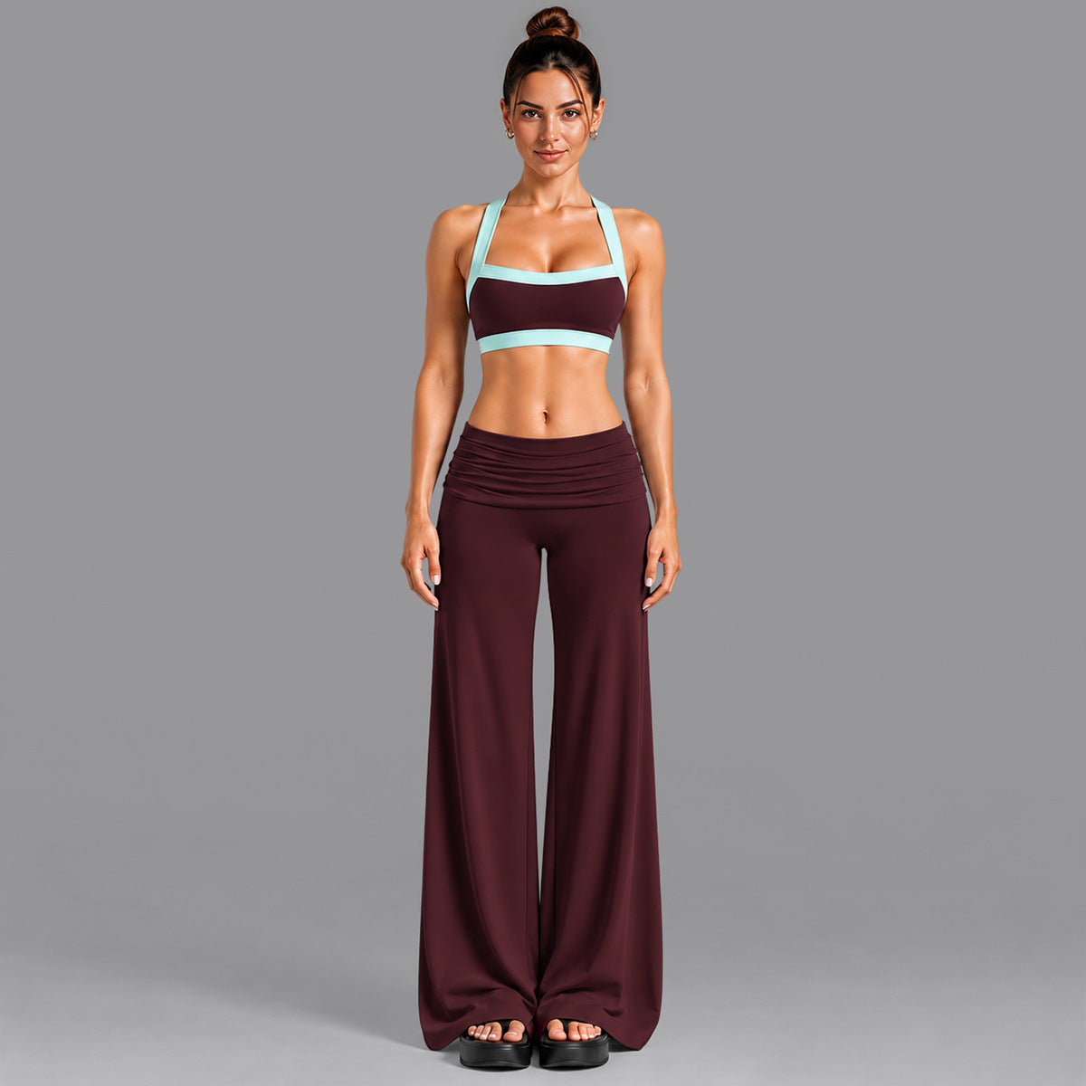 Wholesale Women’s Activewear Set | Contrast-Color Yoga Bra & Pilates Fitness Pants | fouregg - 6231 Underwear + 6090 Long Pants Ankara Red