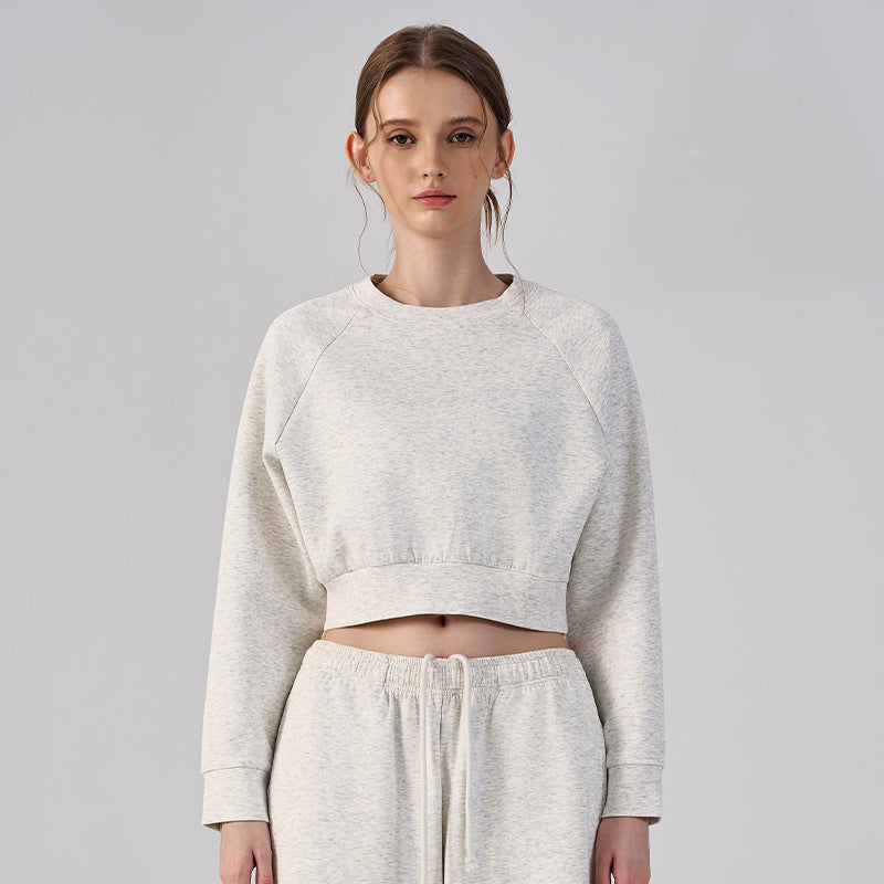 Wholesale Women’s Cropped Sweatshirt | Bulk Pilates & Outdoor Activewear | fouregg - White-Flower Gray