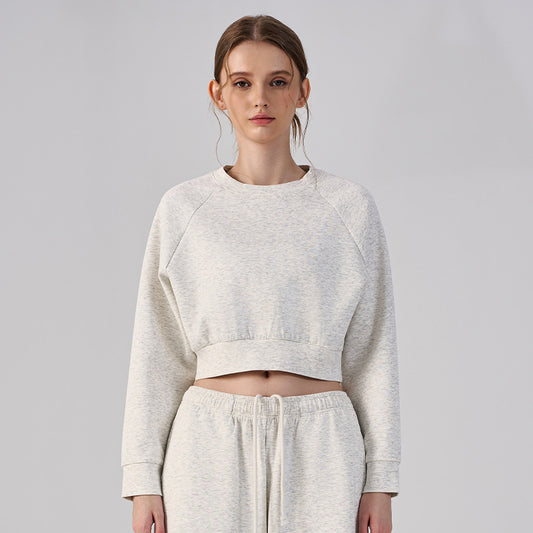 Wholesale Women’s Cropped Sweatshirt | Bulk Pilates & Outdoor Activewear | fouregg - White-Flower Gray