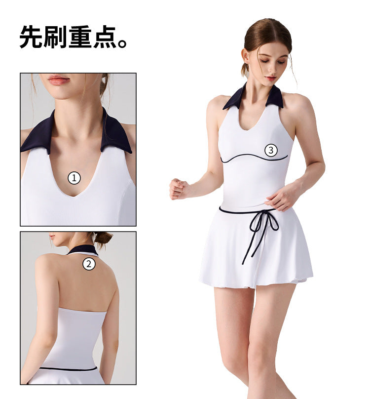 Wholesale Women’s Halter Polo Tank Top | Bulk Breathable Padded Yoga & Fitness Wear | fouregg