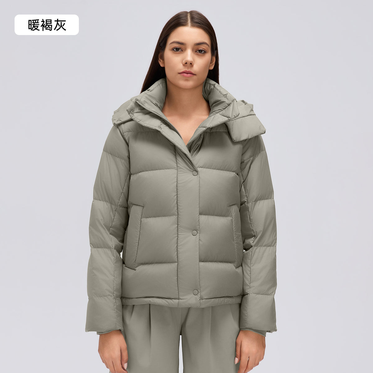 Wholesale Women’s Thickened Down Puffer Jacket D26150 | Slim-Fit Adjustable-Waist Winter Outerwear | fouregg - Warm Taupe