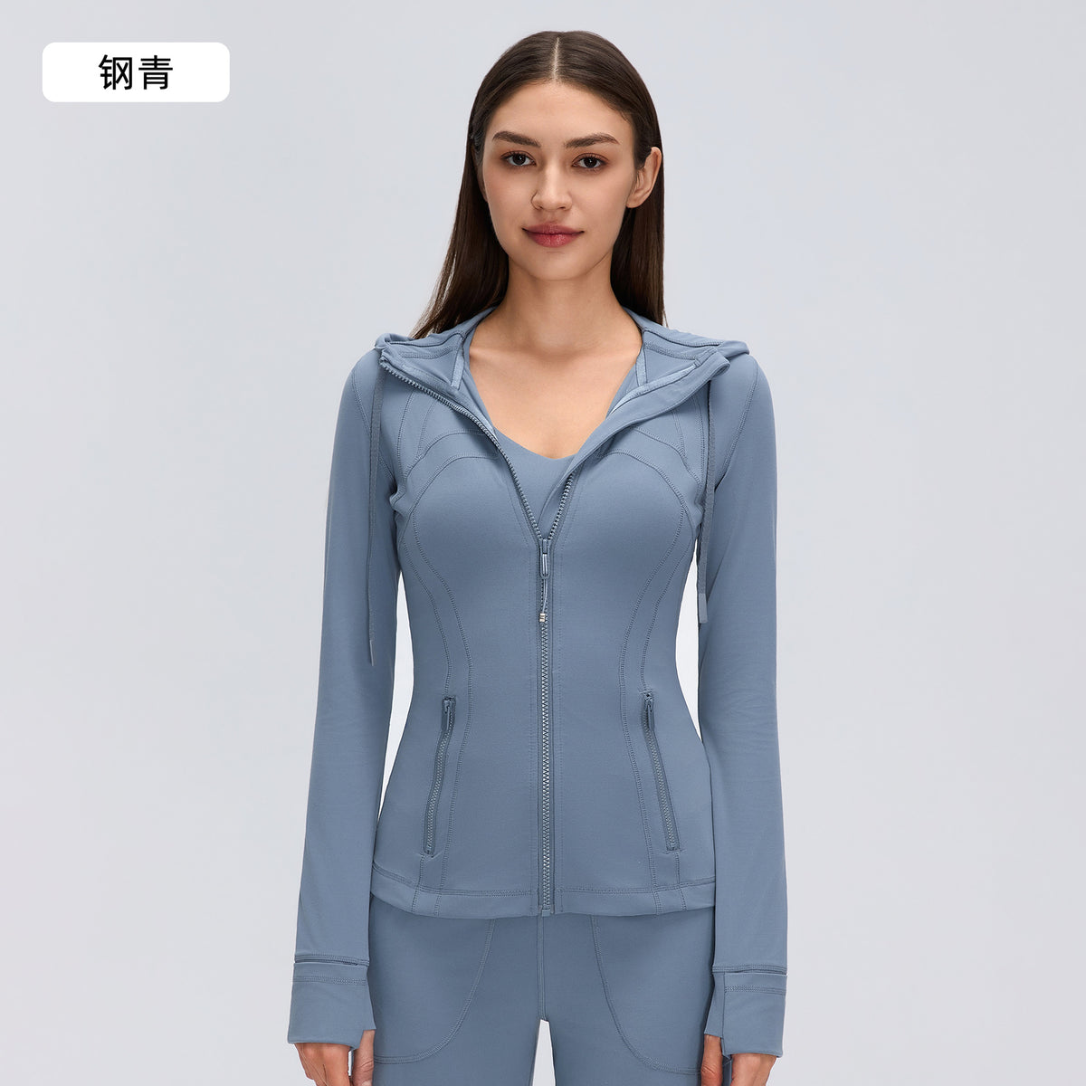 Wholesale Women’s Pilates Sports Jacket D26162 | Slimming Long-Sleeve Fitness & Yoga Outerwear | fouregg - Steel Blue