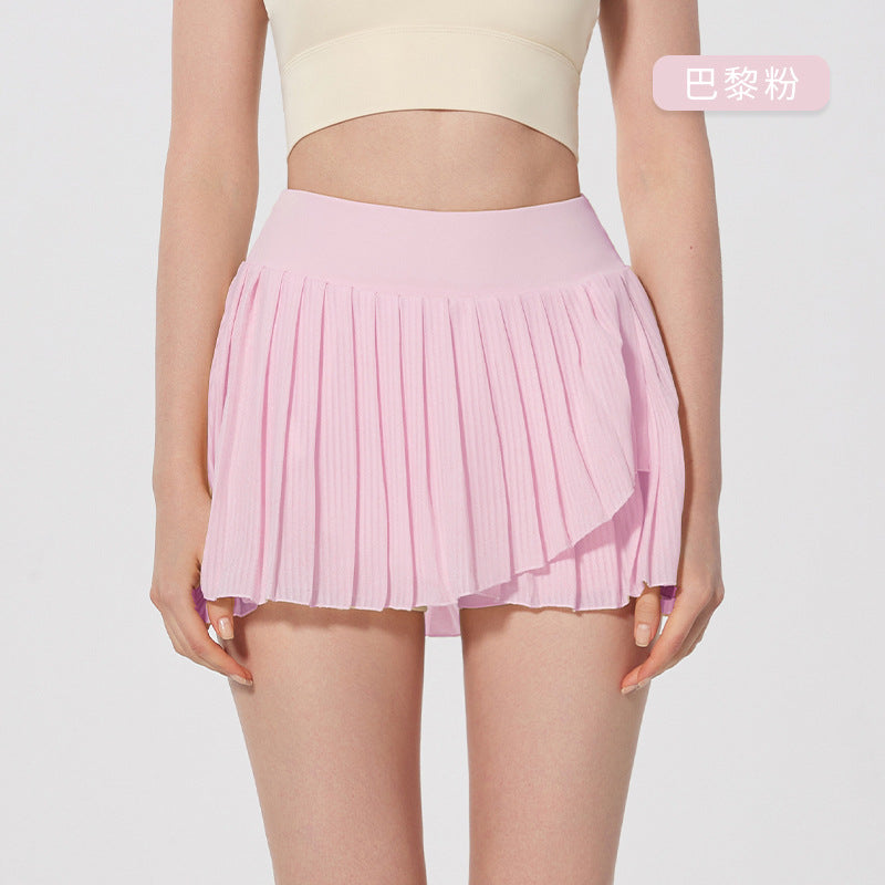 06/2024 Summer fake two-piece nude sports running yoga short skirt fitness skirt tennis golf short skirt pants pleated skirt