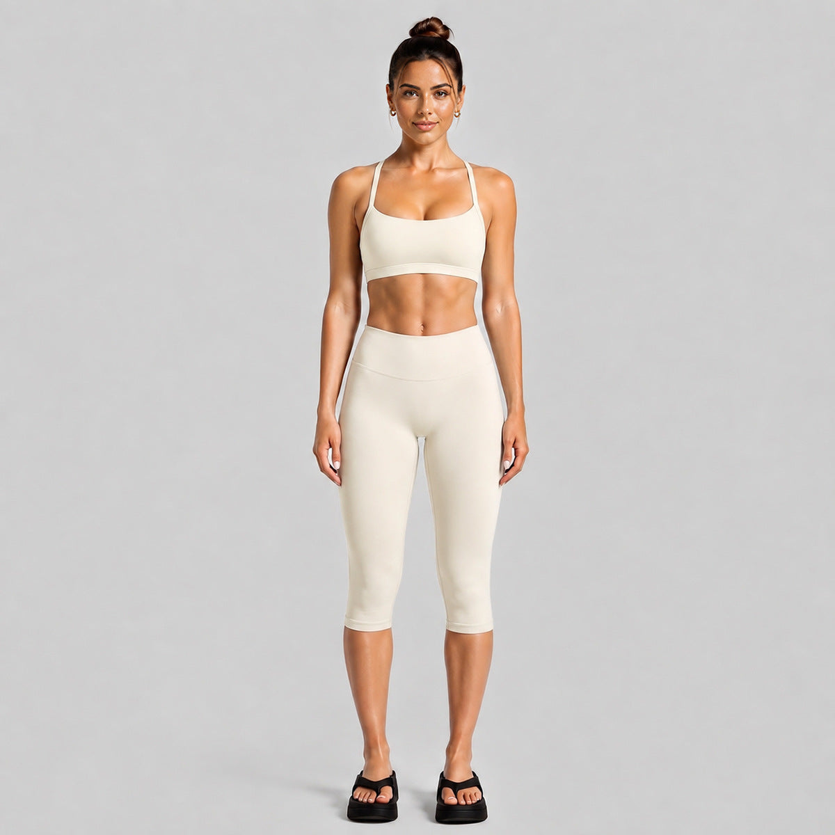 Wholesale Women’s Activewear Set | Halter Neck Sports Bra for Running, Cycling & Pilates | fouregg - Slim-Fit Egg White