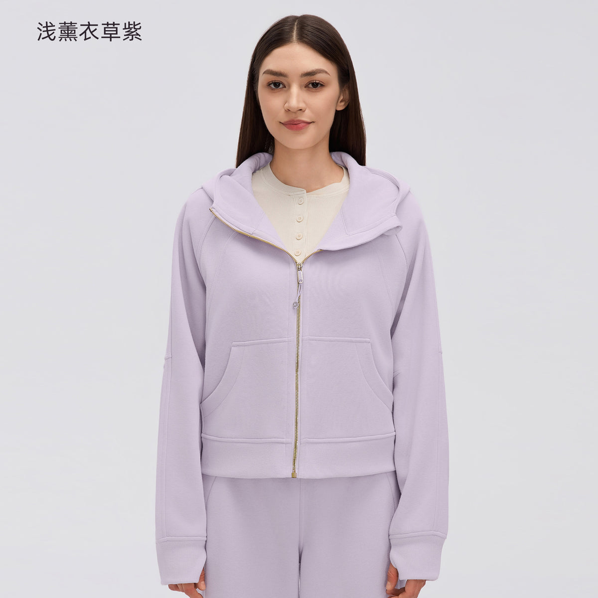 Wholesale Women’s Winter Cropped Hoodie Jacket | Relaxed-Fit Thermal Sportswear for Petite Sizes | fouregg - Light Lavender
