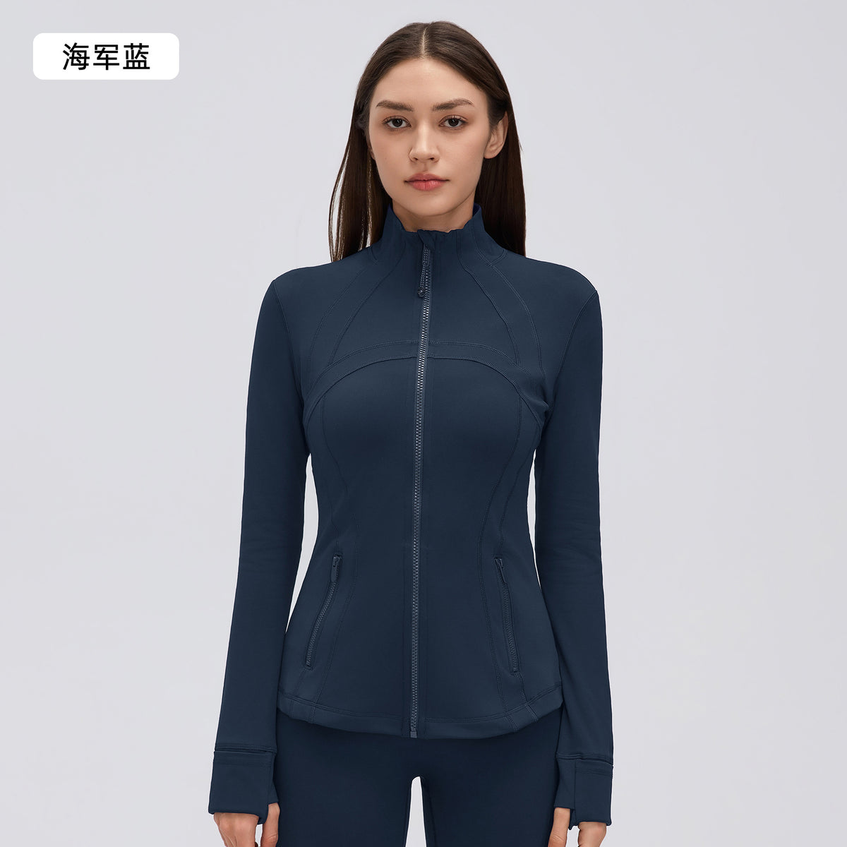 Wholesale Women’s Winter Activewear Jacket D26126 | Slimming High-Neck Outdoor Cycling & Fitness Top | fouregg - Navy Blue