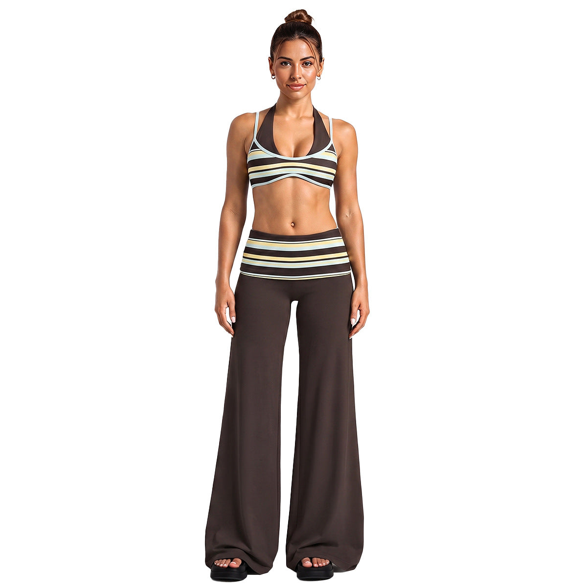 Wholesale Women’s Color-Block Activewear Set | Striped Backless Sports Top & Running Workout Pants | fouregg