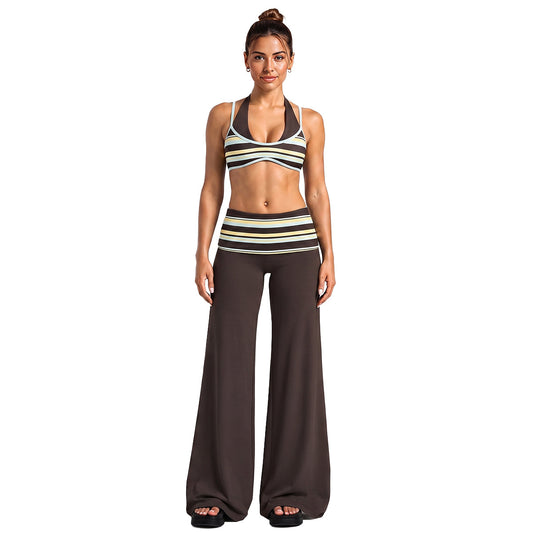 Wholesale Women’s Color-Block Activewear Set | Striped Backless Sports Top & Running Workout Pants | fouregg