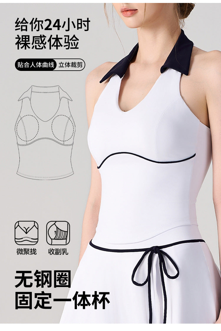 Wholesale Women’s Halter Polo Tank Top | Bulk Breathable Padded Yoga & Fitness Wear | fouregg