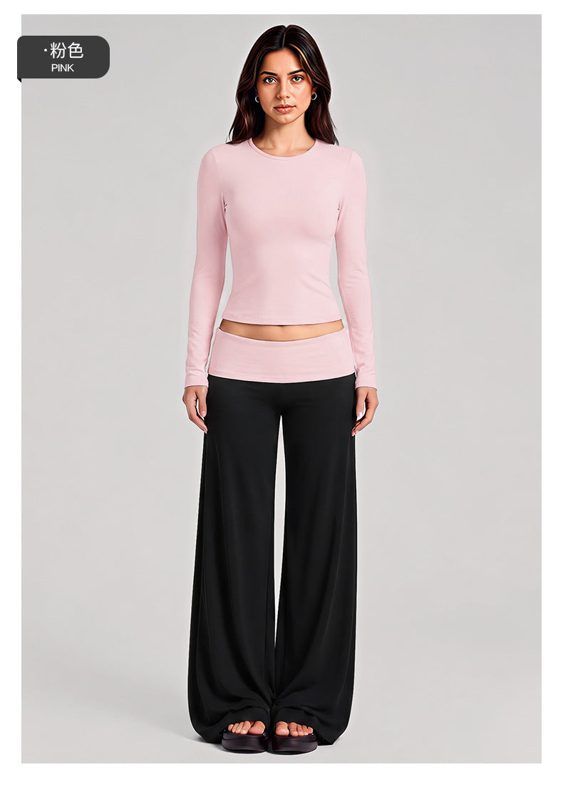 Wholesale Women’s Activewear Set | Fitted Long Sleeve Workout Tee & Casual Fitness Pants | fouregg