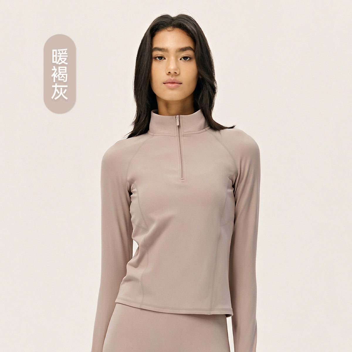 Wholesale Women’s Premium Lycra Sports Jacket | Bulk Long-Sleeve Fitness & Yoga Wear | fouregg - Warm Brown Gray