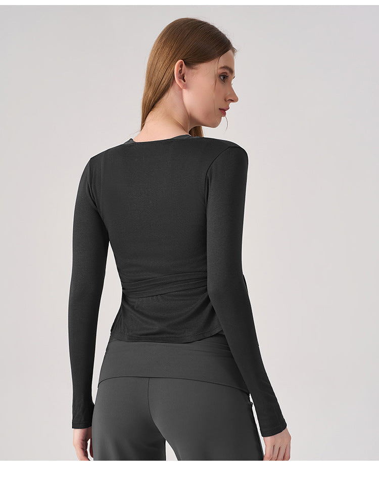 Wholesale Women’s Wrap Yoga Top | Thin Long-Sleeve Crossover Cardigan for Pilates & Activewear | fouregg
